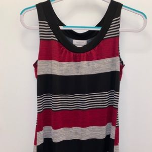 Black, grey, red striped tank